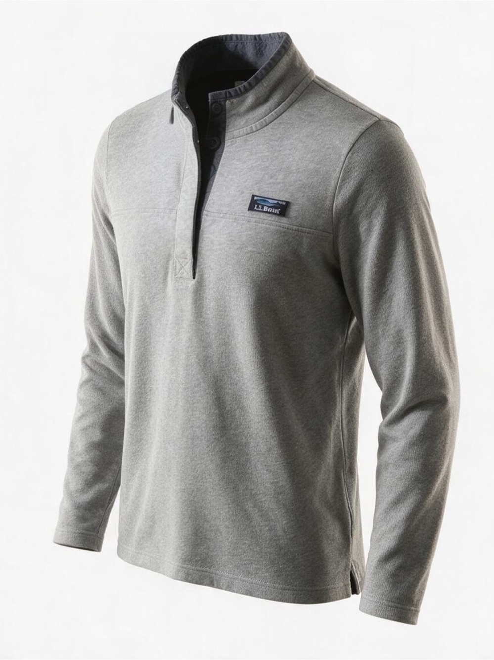 L.L. Bean Men's Light Gray 100% Cotton Quarter-Placket Pullover